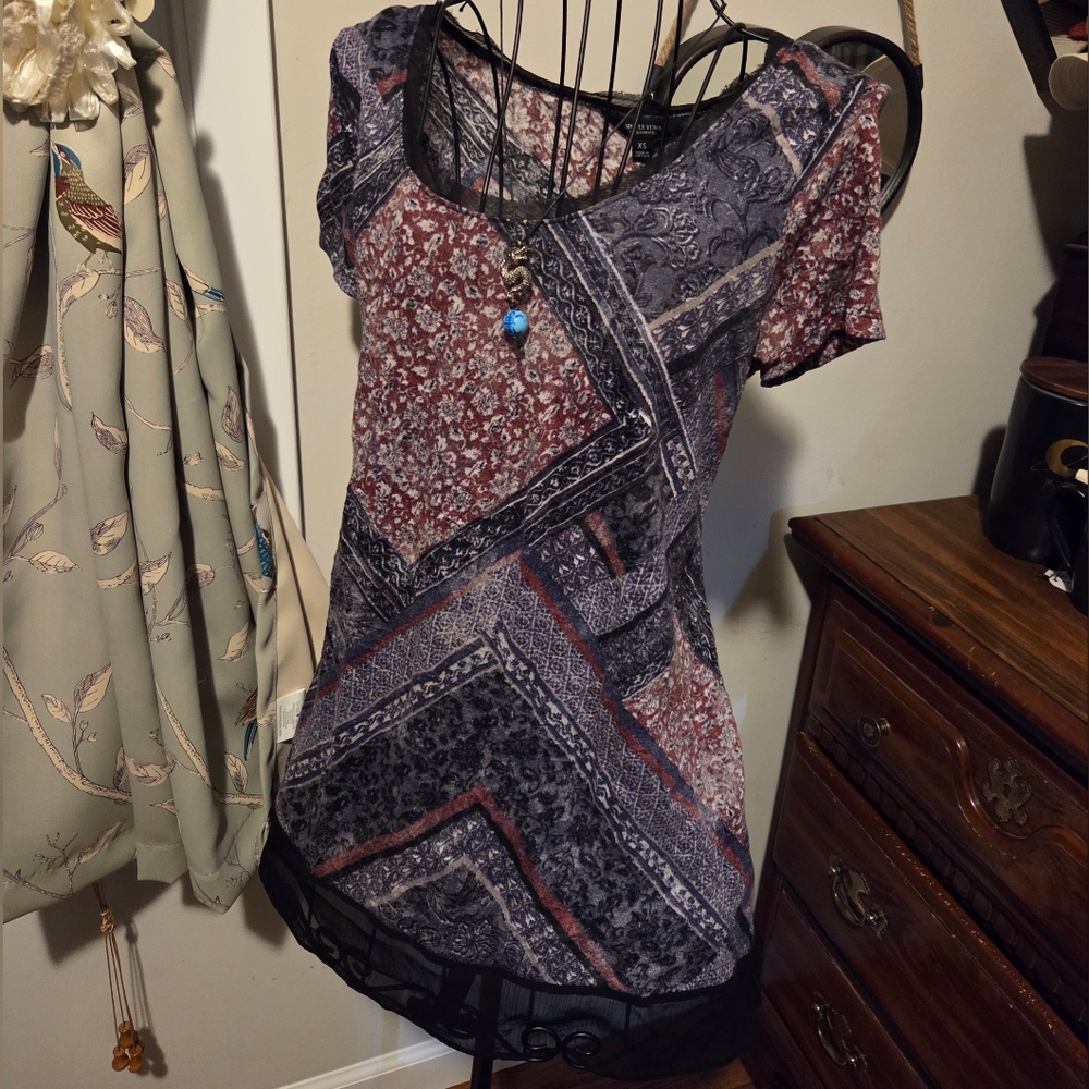 Simply Vera Vera Wang Multicolor Patchwork Short Sleeve Top